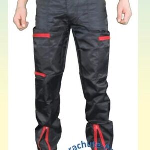 BreakIN Black Nylon Costume Parachute Pants with Red Zippers size 34L